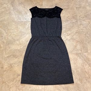LOFT Gray Dress with Black Lace Neckline